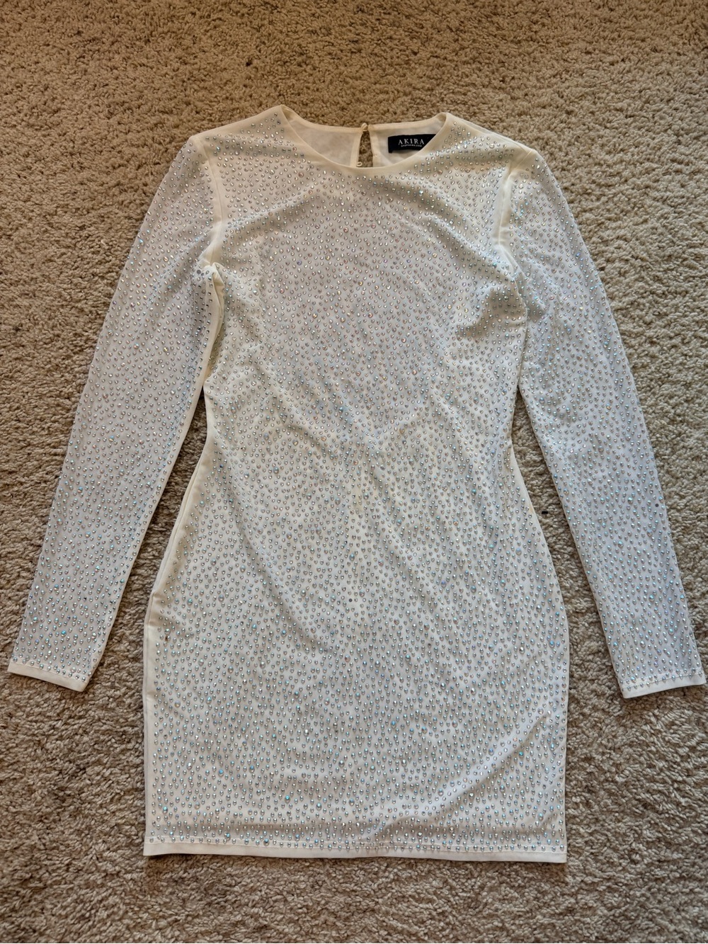 AKIRA White Long-Sleeve Rhinestone Midi Dress